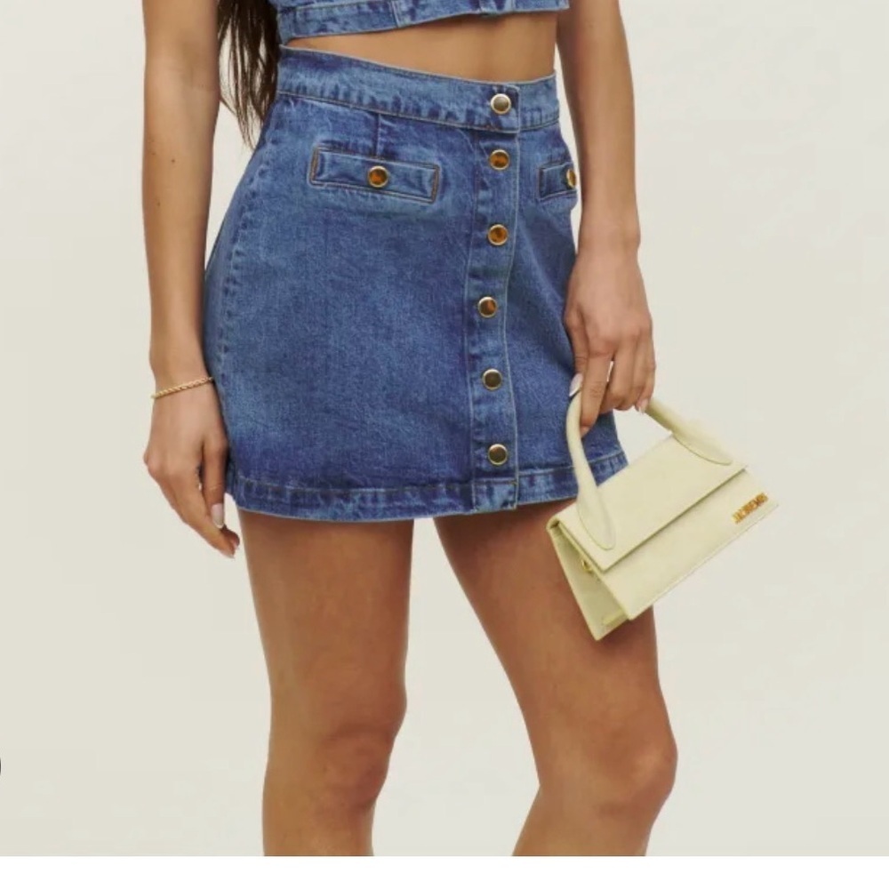 Reformation Cher Sonoma Denim Jean Button Front Mini Skirt Size 12 NWT